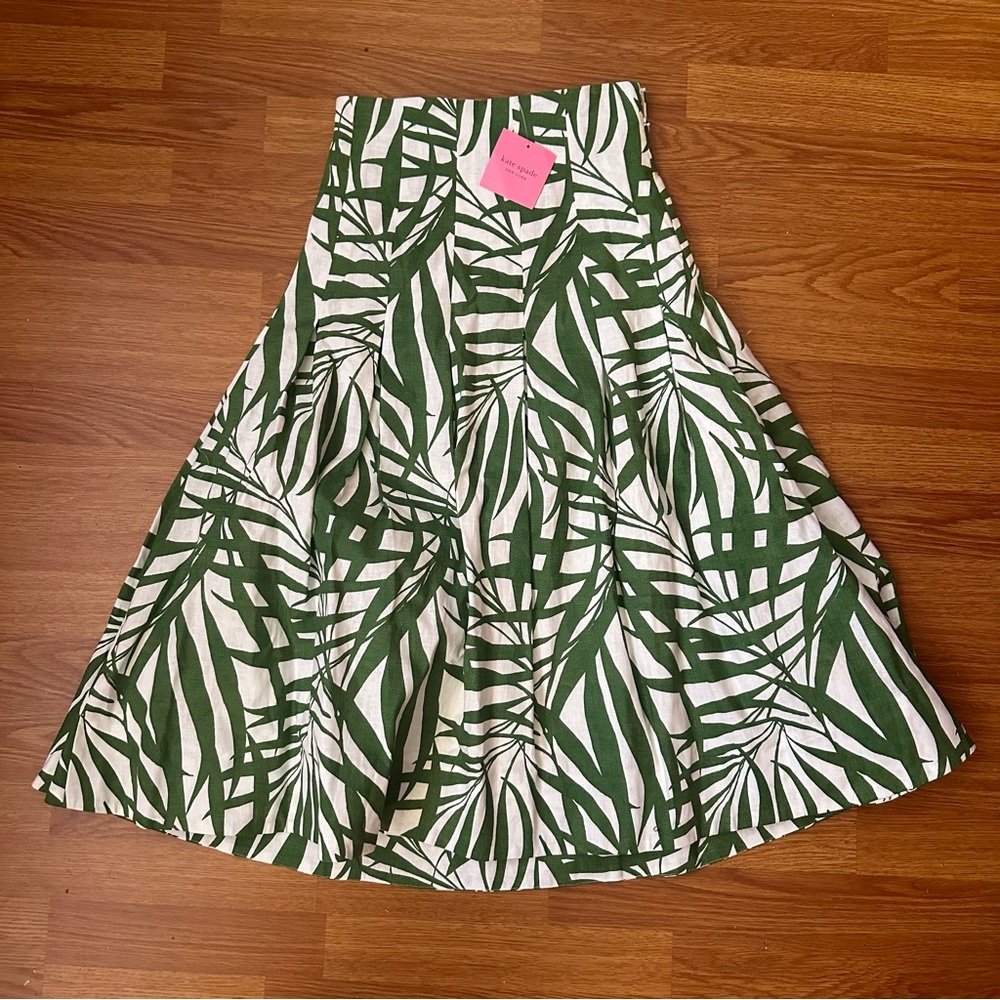 Kate Spade Green and White Palm Fronds Seamed Skirt - Size 4 - NWT